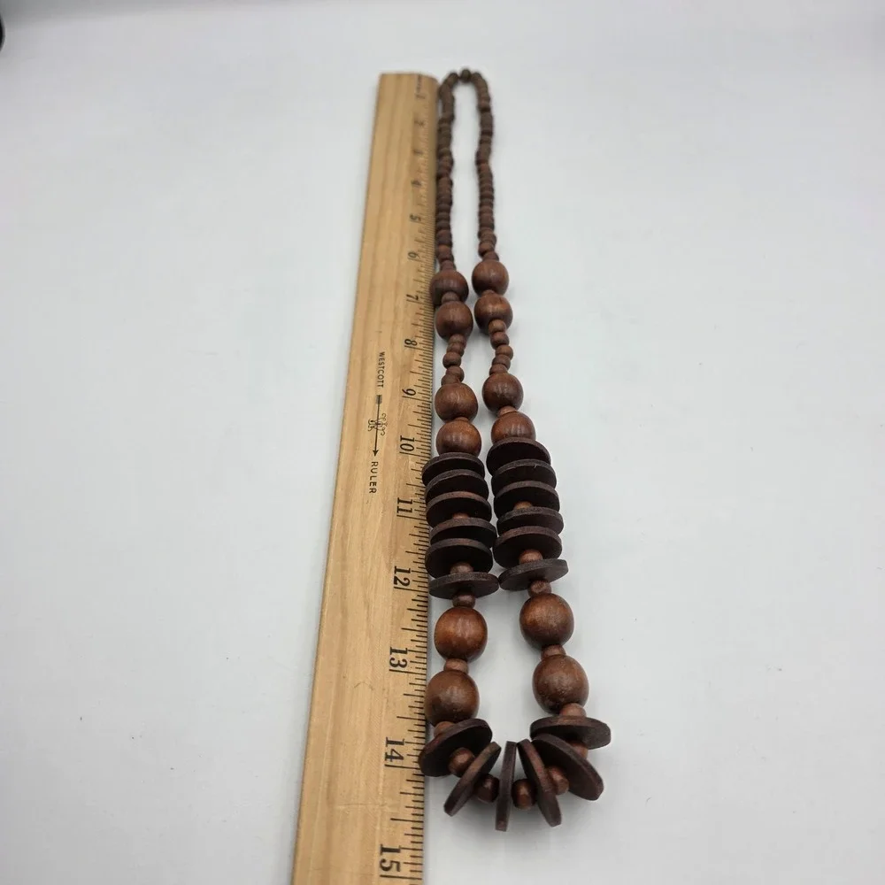 Wood Beaded Necklace Natural Wood 14.5